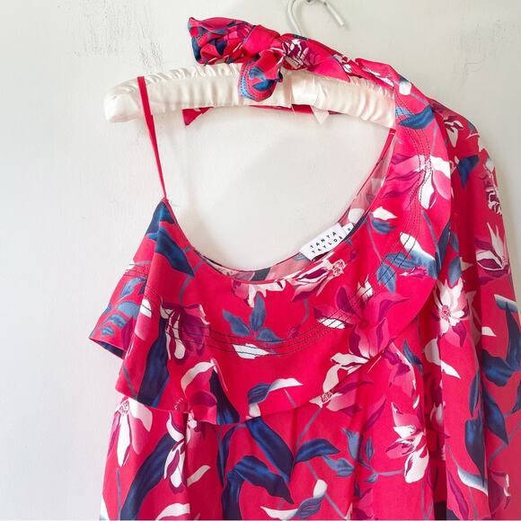 NWOT Tanya Taylor Jules One Shoulder Silk Blouse Papaya Red Floral 6 - Picture 5 of 9